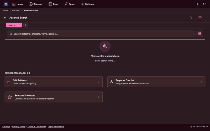 Stash2Go Discover tab showing the AI Search entry point