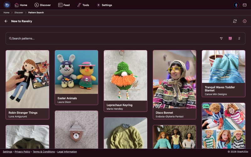New to Ravelry screen showing the latest patterns published by designers