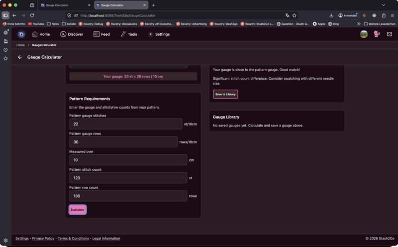 Pattern requirements section with gauge comparison and Evaluate button