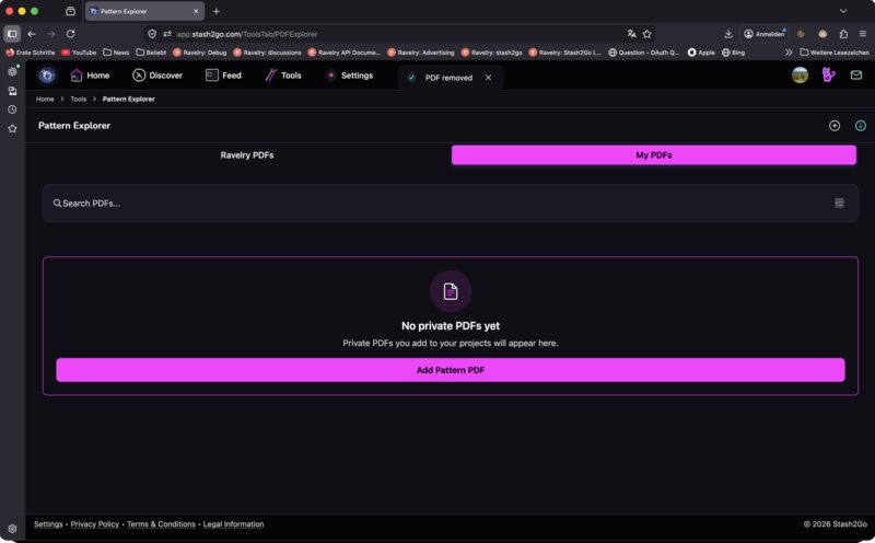 PDF Explorer My PDFs tab with Add Pattern PDF button
