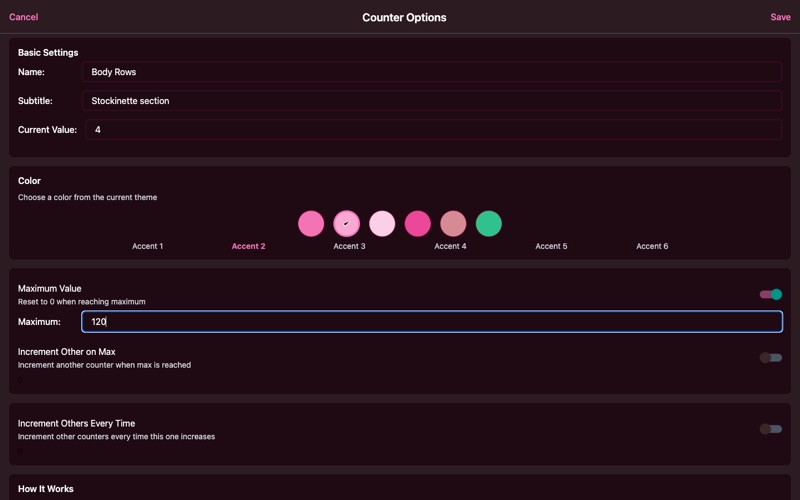 Maximum value toggle enabled with a target row count