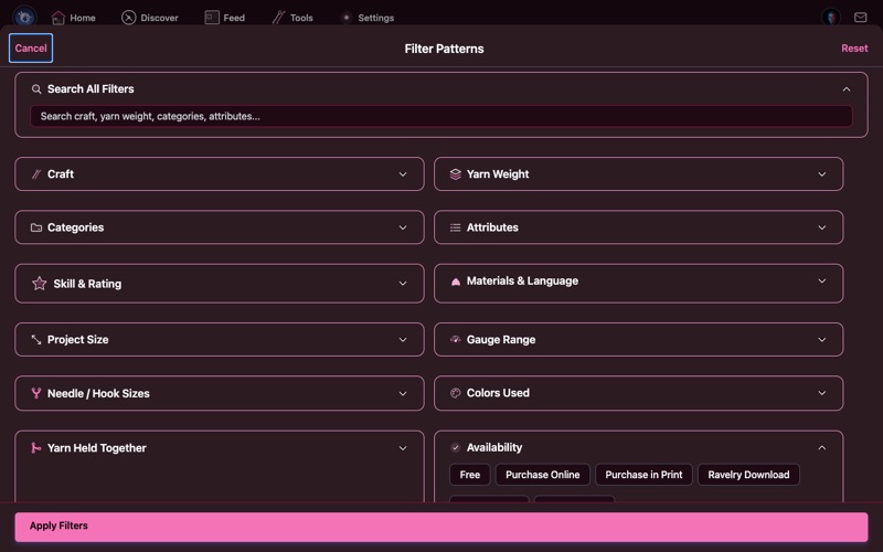 Filter panel showing Availability and Notebook filter options