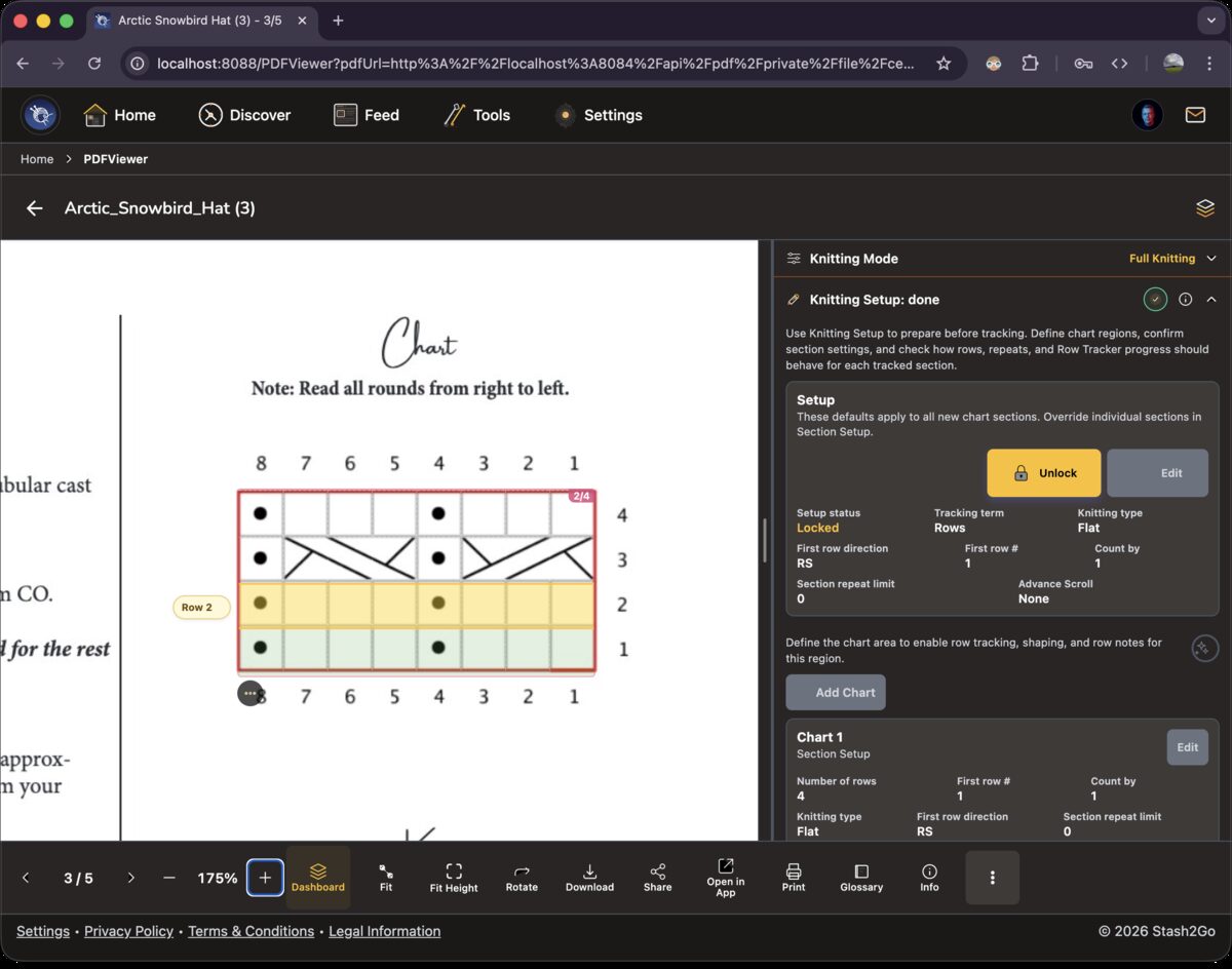 Zoomed view of the chart with Row 2 highlighted in yellow, setup panel visible in the sidebar