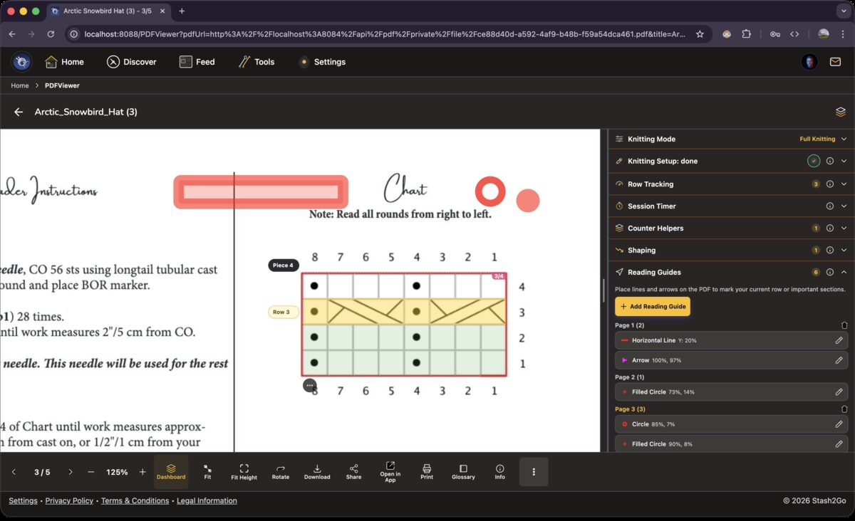Multiple marker types placed on a PDF: horizontal line, circle, and rectangle highlight