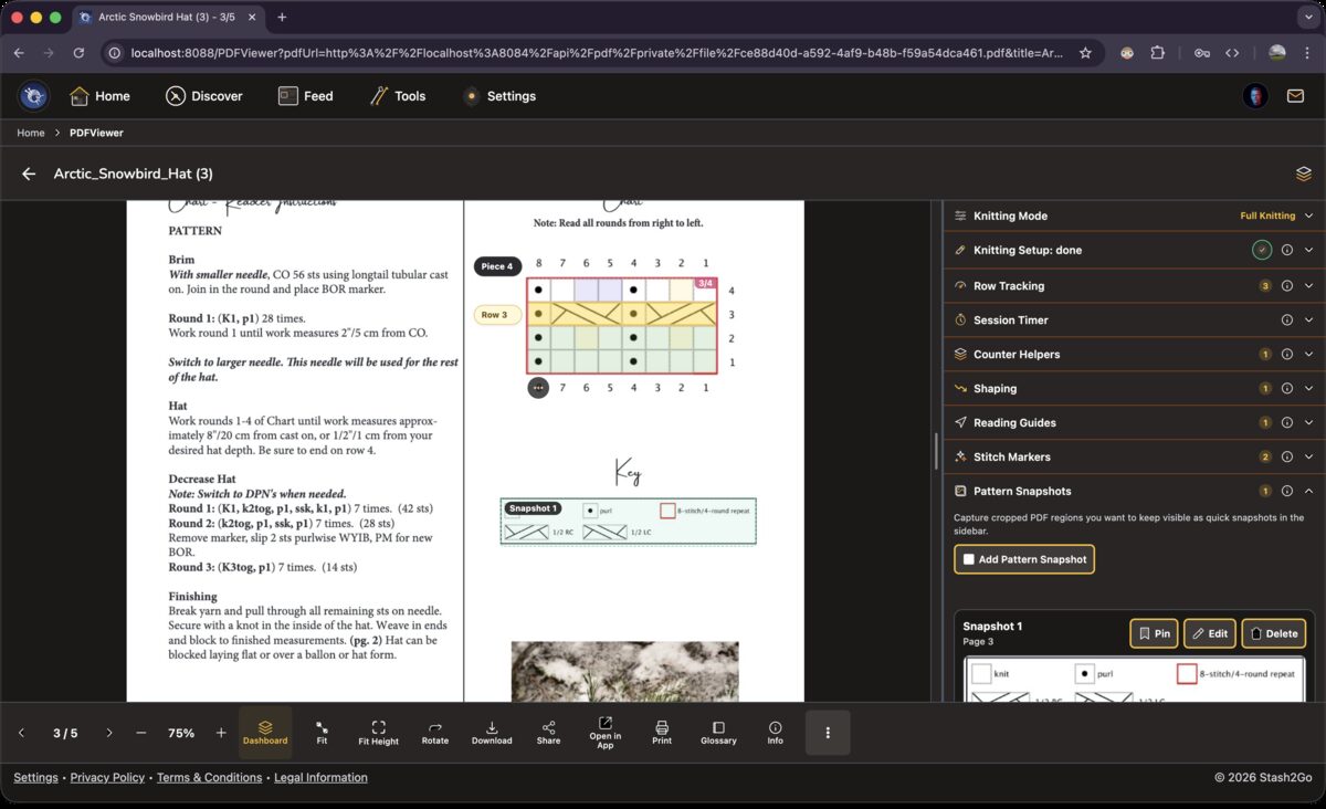 Pattern Snapshots section with saved chart region and pattern text snapshots