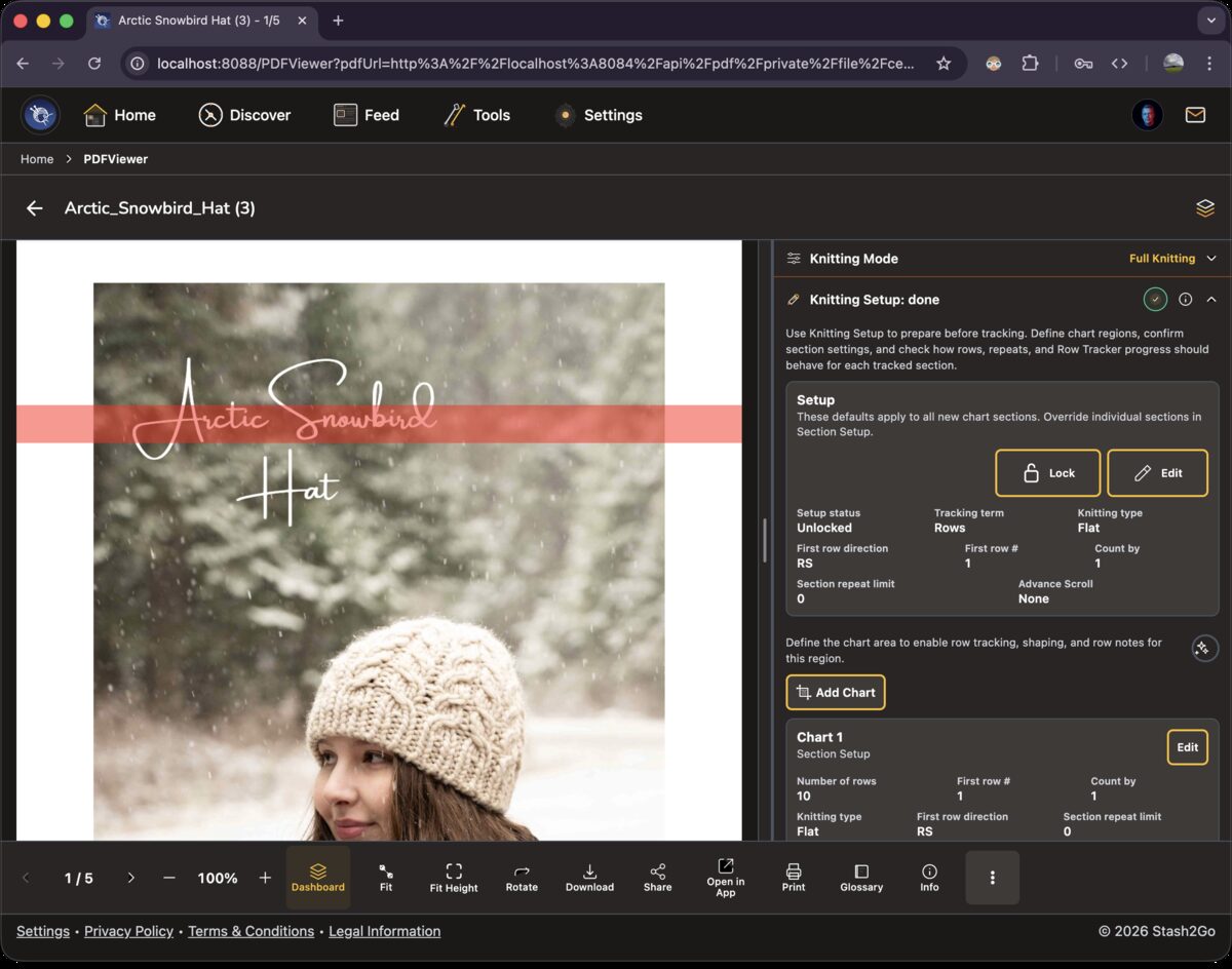 Setup section unlocked with the Add Chart button highlighted, ready to define a new chart region on the PDF