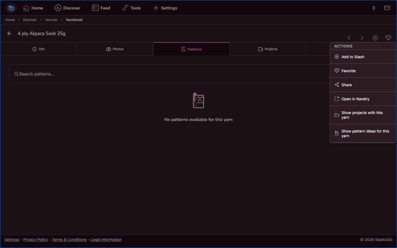Patterns commonly used with this yarn showing project thumbnails and pattern names