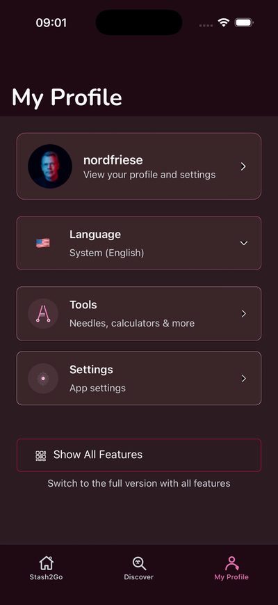 Basic Stash2Go — Profile screen